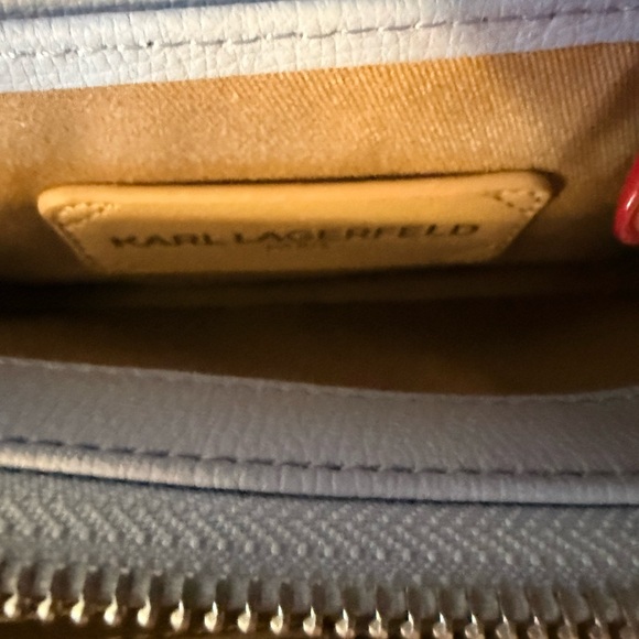 Karl Lagerfeld Sky Blue Crossbody Bag with Pearl and Silver Accents - Picture 6 of 10